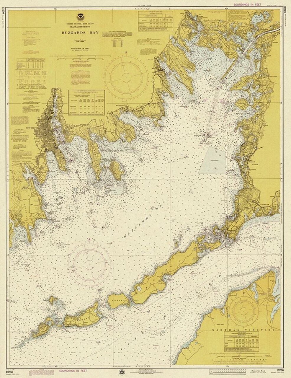 Nautical Chart - Buzzards Bay ca. 1974 - Sepia Tinted Poster Print by NOAA Historical Map and Chart Collection NOAA Historical Map and Chart Collection - Item # VARPDX450540